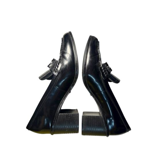 Ralph Lauren Black Leather Chunky Block Heel Loafers 9B Preppy Chic 90s Office - Picture 8 of 12